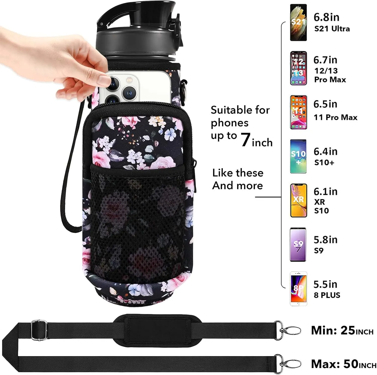 32 oz Water Bottles with Straw & Strap, Motivational Water Bottles with Times to Drink, BPA Free Reusable Sports Water Bottle with Sleeve Carrier for Hiking, Travel, Running or Fitness