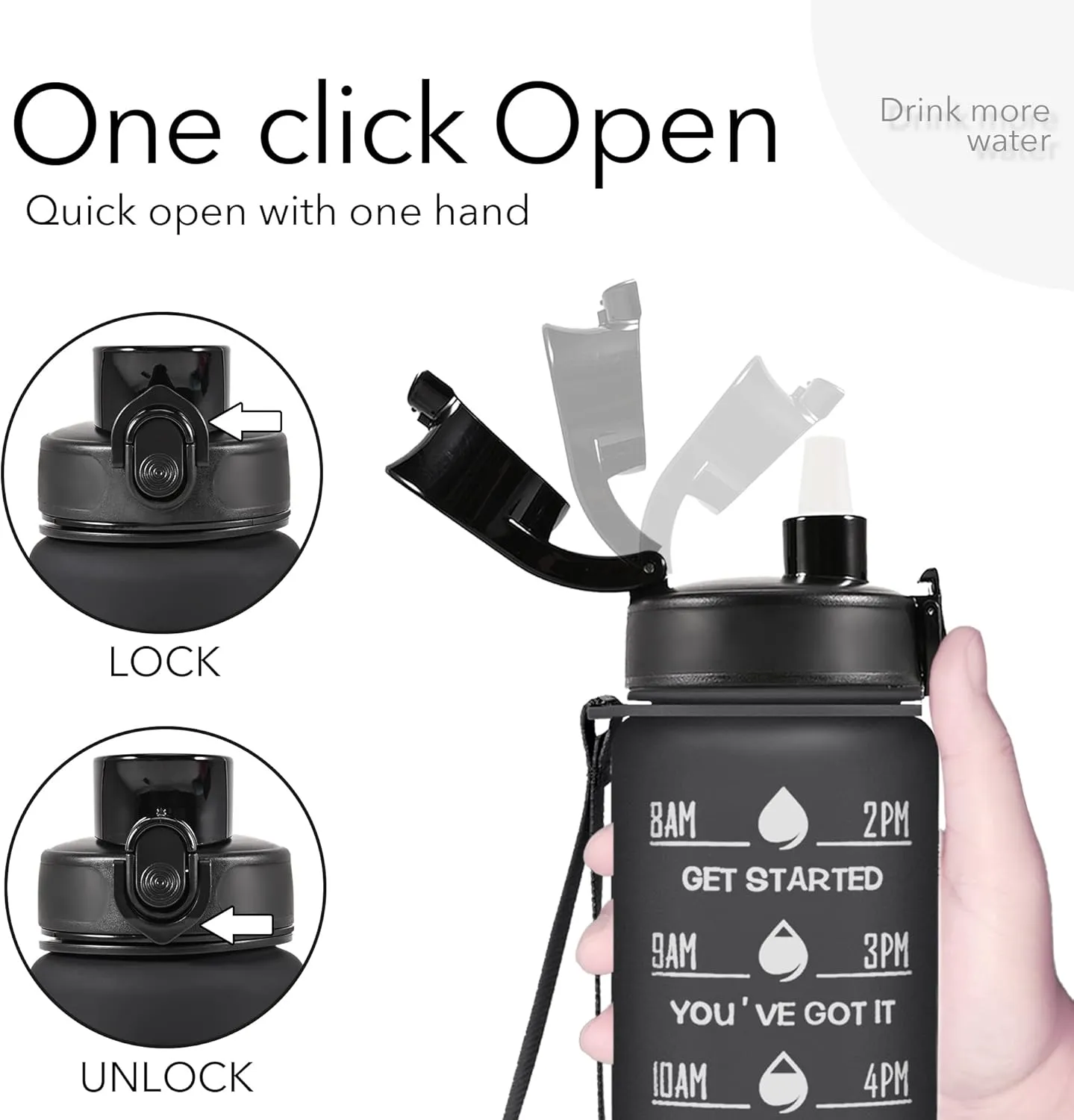 32 oz Water Bottles with Straw & Strap, Motivational Water Bottles with Times to Drink, BPA Free Reusable Sports Water Bottle with Sleeve Carrier for Hiking, Travel, Running or Fitness