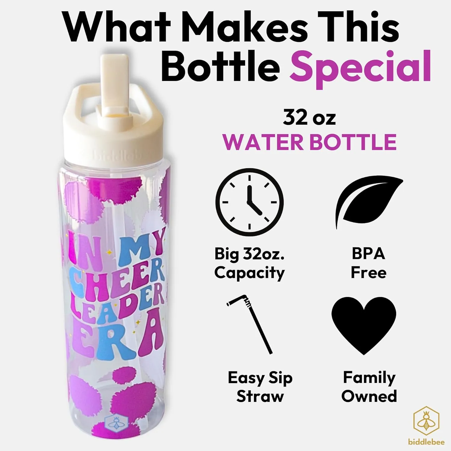 32oz Cheerleader, Dance and Gymnastics Water Bottle with Straw Lid, BPA-Free Reusable Bottle (In My Cheerleader Era)