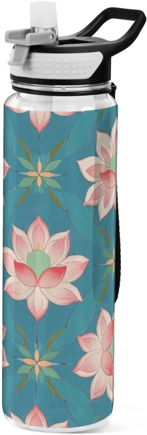 32oz Chinese Culture flower Flower Pattern Bike Water Bottle Tritan BPA Free Leak Proof non toxic Large Water Jug with Spout for Outdoors Collapsible
