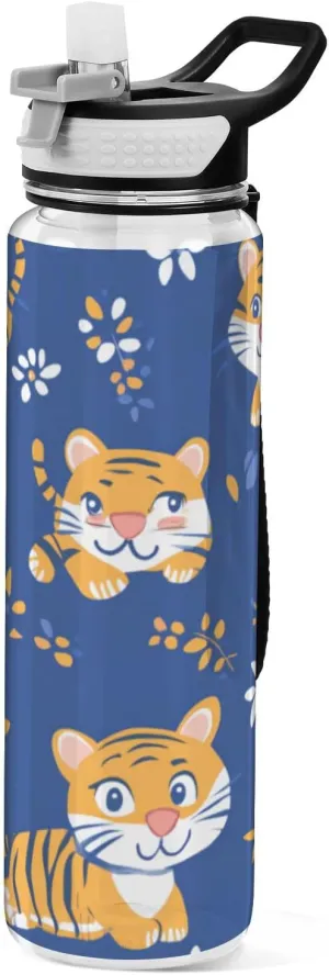 32oz Cute Little Blue Tigers Blue Water Bottle for Drinking Tritan Non-BPA non toxic Water Jugs for Drinking for Cycling Collapsible
