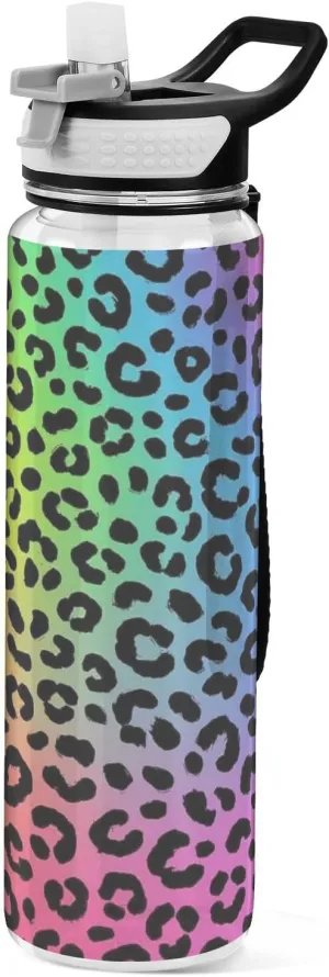 32oz Fashion Color Leopard Rainbow Water Bottle for Drinking Tritan Non-BPA non toxic Water Jug with Spout for Fitness Collapsible