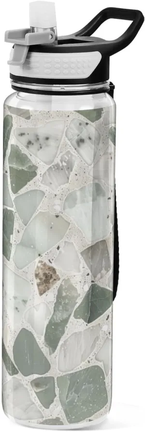 32oz Geometric Marble Grain Green Slim Water Bottle for Travel Tritan Free BPA non toxic Water Bottle Jug for Travelling Collapsible