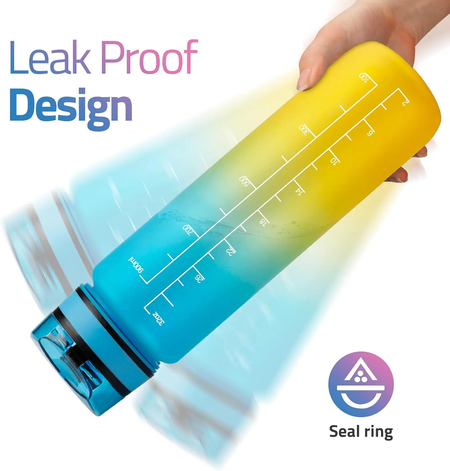 32oz Motivational Water Bottles with Time Marker, Leak-proof BPA Free Non-Toxic Drinking Sports Water Bottle with Carrying Strap