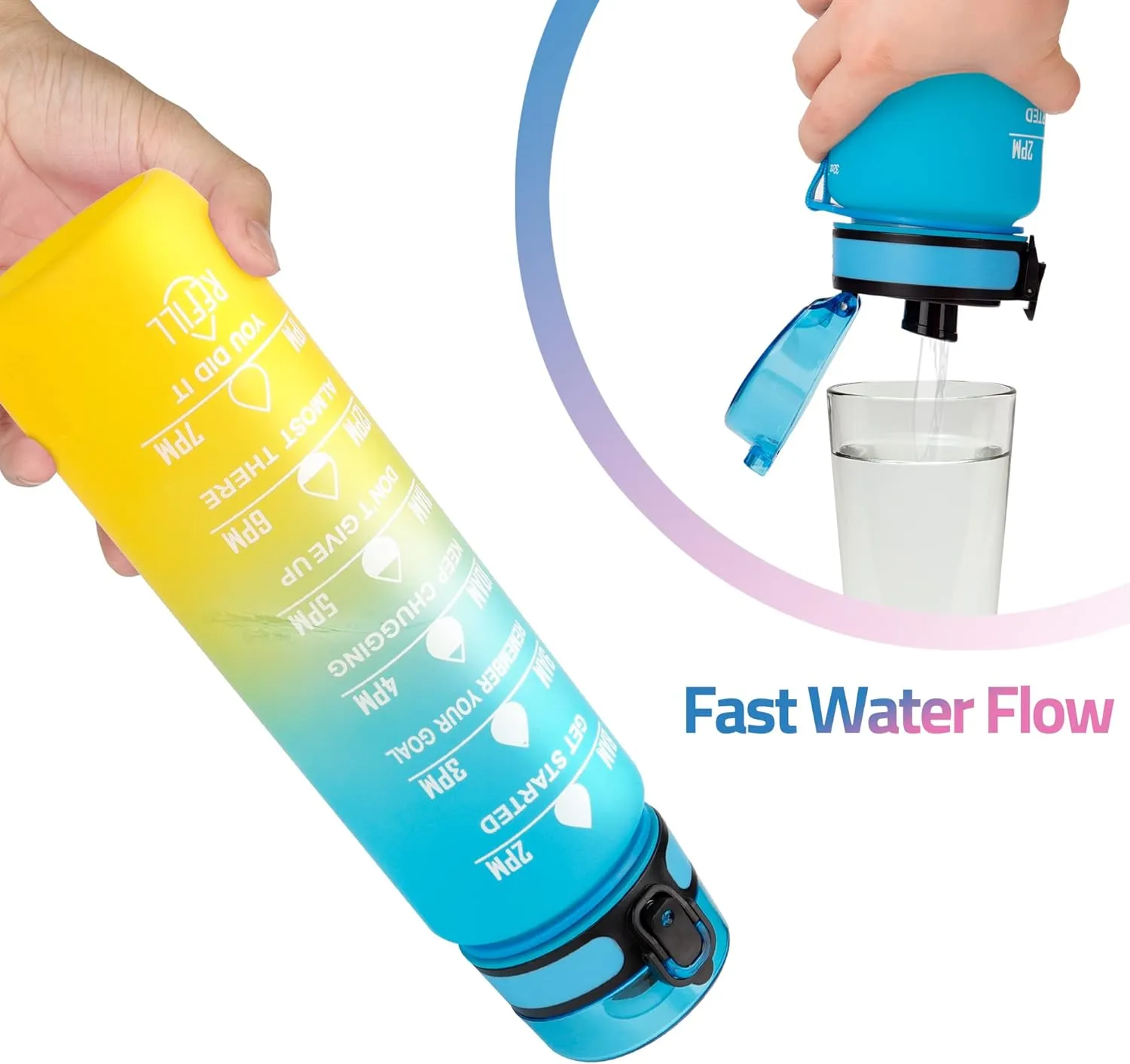 32oz Motivational Water Bottles with Time Marker, Leak-proof BPA Free Non-Toxic Drinking Sports Water Bottle with Carrying Strap
