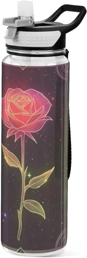 32oz Rose Tarot Neon Mystery Tarot Cards Travel Water Bottle Tritan No BPA non toxic Water Jug for Work for Fitness Collapsible