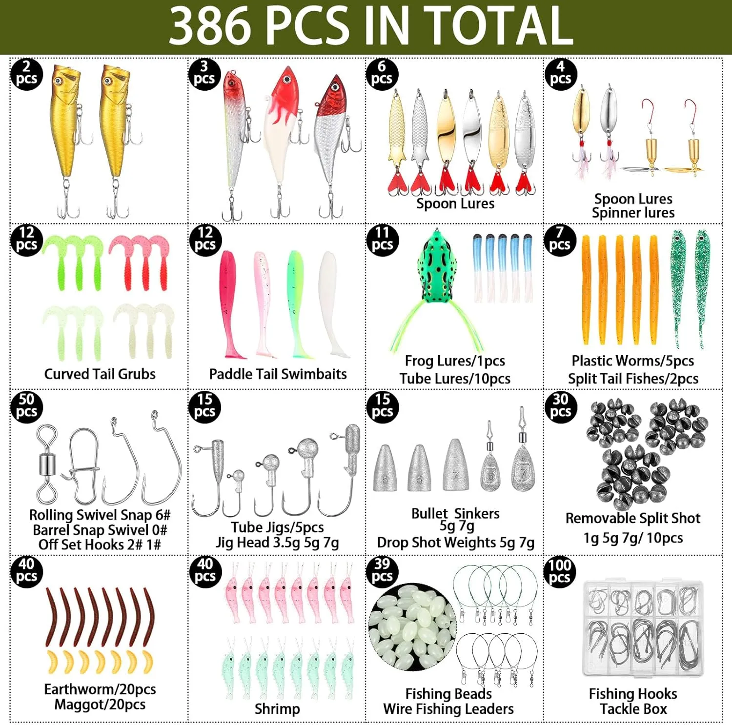 393 Pcs Fishing Tool Kit with Backpack, Tackle Boxes, Pliers, Bait Lure, Gear, Fish Hook Remover for Men, Women, Outdoor