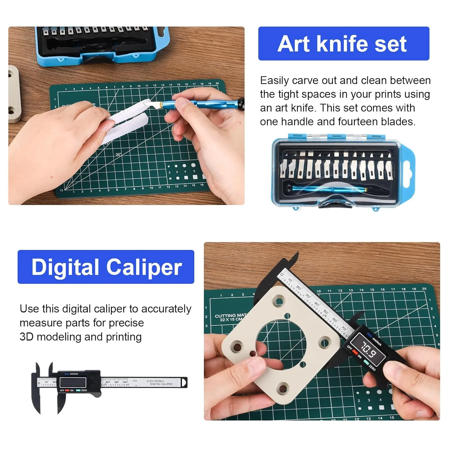 3D Printer Tools Kit, 3D Printing Accessory with 55Pcs Includes Deburring Tool, Caliper, Art Knife Set, Tube Cutter, Storage Bag Suitable for 3D Print Removing, Cleaning