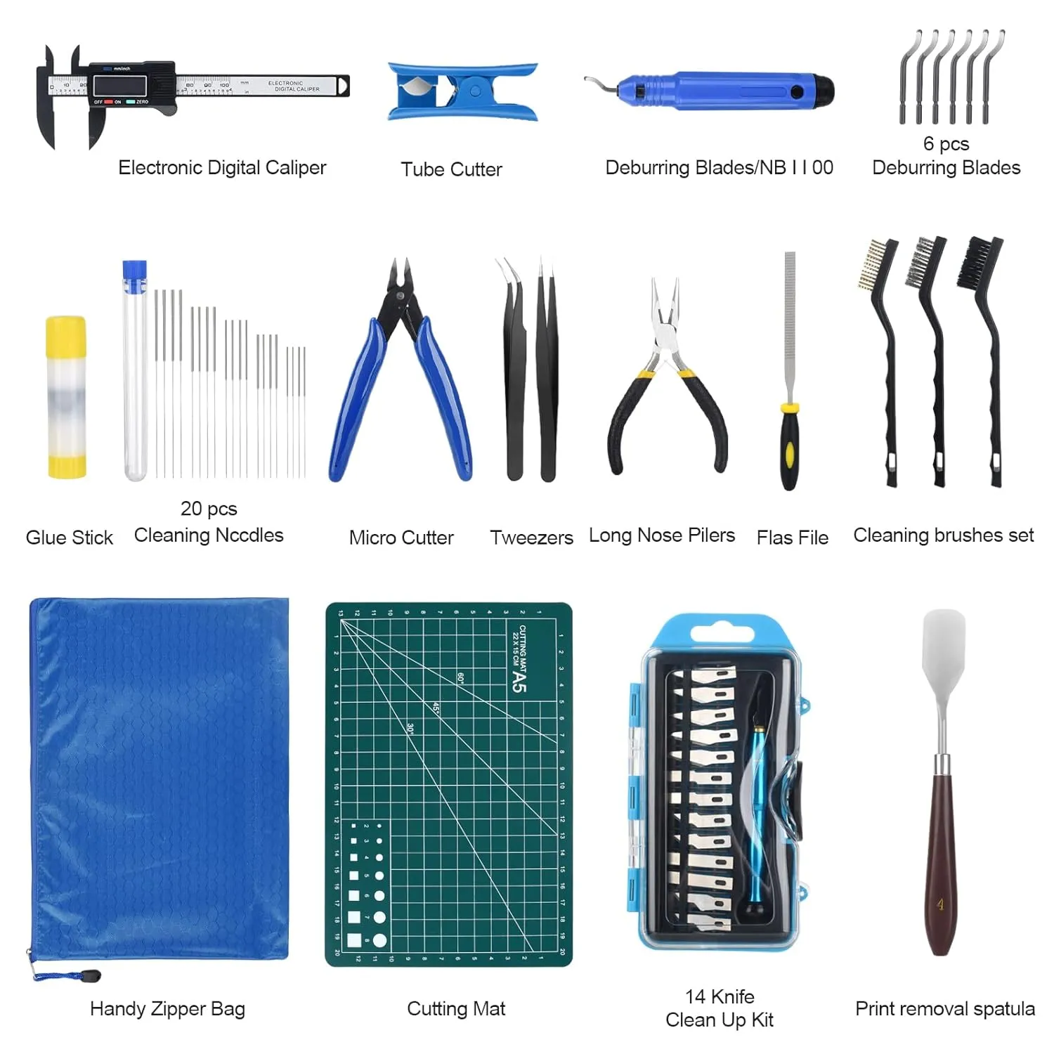 3D Printer Tools Kit, 3D Printing Accessory with 55Pcs Includes Deburring Tool, Caliper, Art Knife Set, Tube Cutter, Storage Bag Suitable for 3D Print Removing, Cleaning