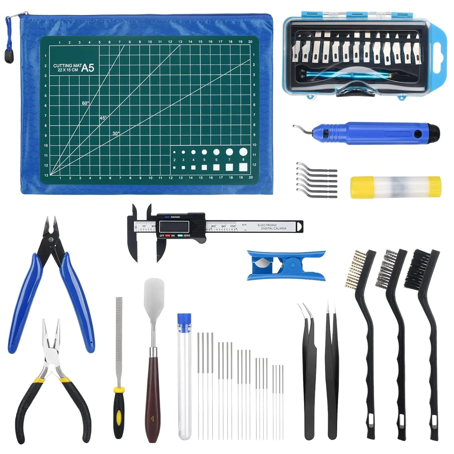 3D Printer Tools Kit, 3D Printing Accessory with 55Pcs Includes Deburring Tool, Caliper, Art Knife Set, Tube Cutter, Storage Bag Suitable for 3D Print Removing, Cleaning