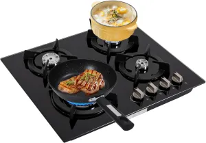 4-Burner Gas Cooktop,Tempered Glass Built-in Gas Stove with NG/LPG Convertible Dual Fuel for Kitchen Outdoor Camping RV