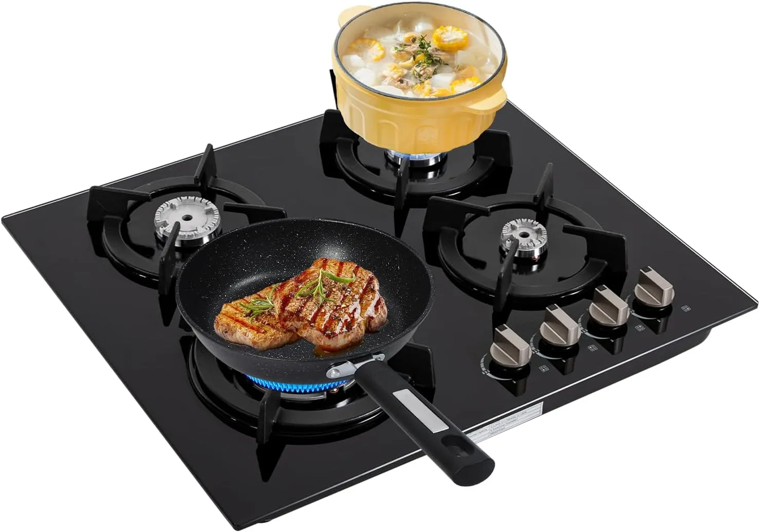 4-Burner Gas Cooktop,Tempered Glass Built-in Gas Stove with NG/LPG Convertible Dual Fuel for Kitchen Outdoor Camping RV