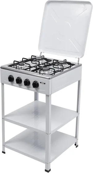 4 Burner Gas Stove Gas Cooker with Storage Stand Freestanding Outdoor Bbq Grill Camping Stove for RV, Apartment, Outdoor Cooking (White)