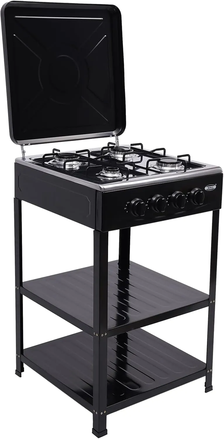 4-Burner Gas Stove, Outdoor 300000 BTU Stove Propane 2-Tier Rack Portable Cooker BBQ Grill Dual Natural Gas Cooker Outdoor Camping Stove Stand with Support Leg Bracket for Cafeteria, Apartment