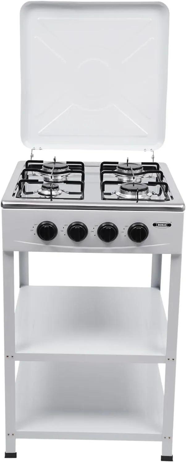 4 Burner Gas Stove, Portable Outdoor Stove with Support Leg Stand and Wind Blocking Cover Heavy Duty Camping Freestanding Stove for Backyard Cooking Camping (White)