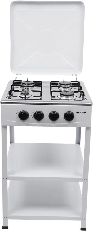 4 Burner Gas Stove, Portable Outdoor Stove with Support Leg Stand and Wind Blocking Cover Heavy Duty Camping Freestanding Stove for Backyard Cooking Camping (White)