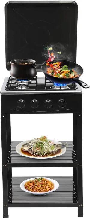 4 Burner Gas Stove, Portable Propane Stove with Support Leg Bracket & Wind Blocking Cover Adapter, Manual Ignition Camping Stove, Suitable for Home, Travel RV