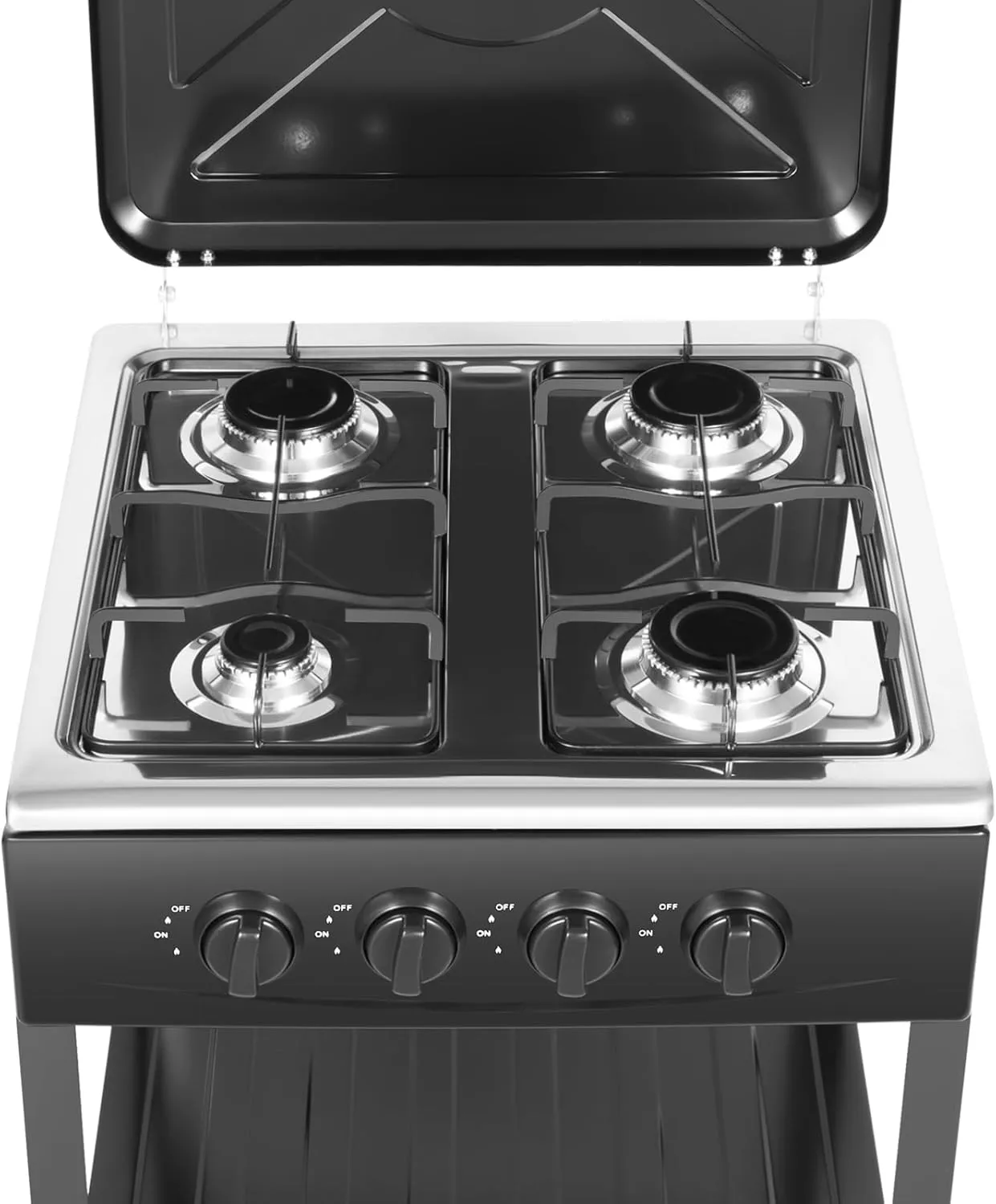 4 Burner Gas Stove,Portable Propane Stove,Camping Stove with Support Leg Stand and Wind Blocking Cover,Freestanding Gas Stove for RV Apartment Outdoor Cooking