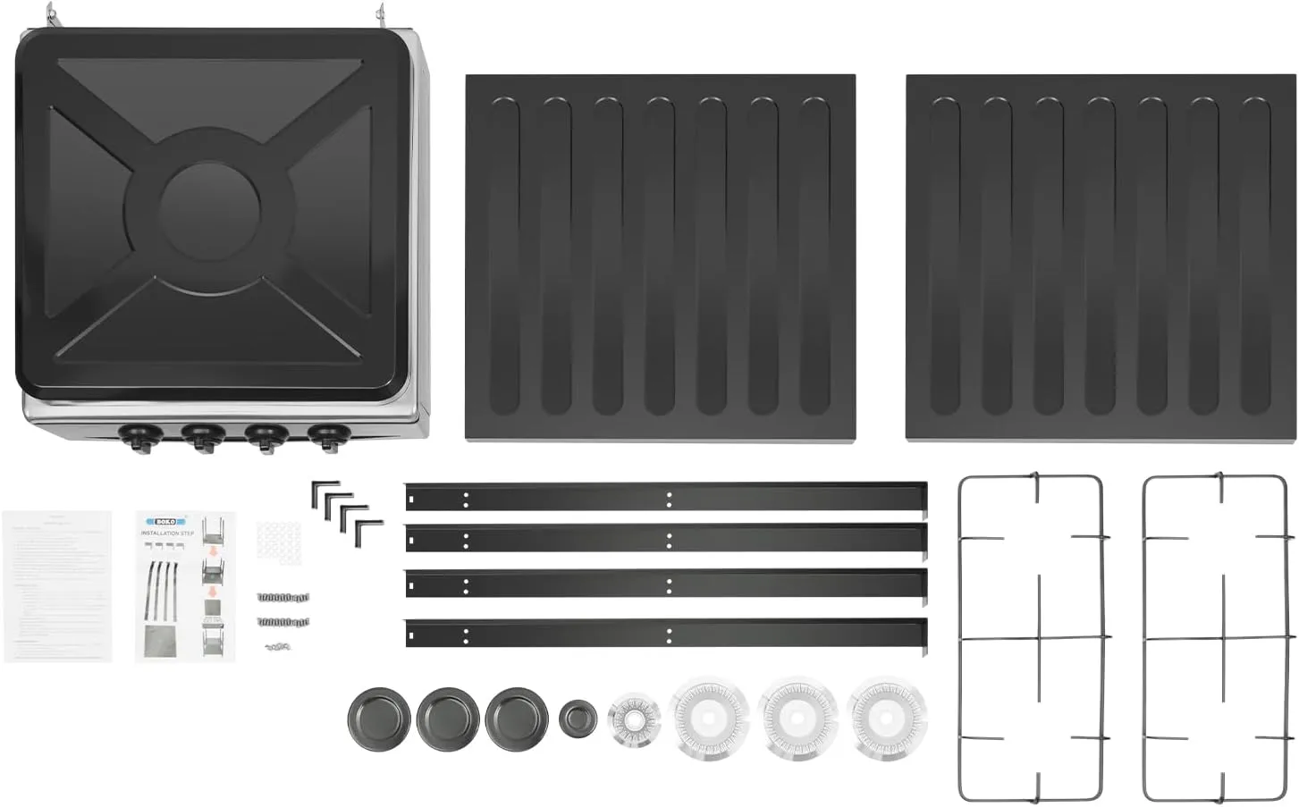 4 Burner Gas Stove,Portable Propane Stove,Camping Stove with Support Leg Stand and Wind Blocking Cover,Freestanding Gas Stove for RV Apartment Outdoor Cooking