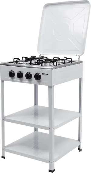 4 Burner Portable LNG Camping Grill Stove with 2 Tier Storage Rack and Wind Blocking Cover Adapter Manual Ignition for Outdoor Camping Picnic RV Cooking, Apartment, Outdoor Cooking