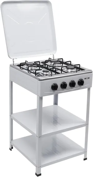4 Burner Propane Camp Stove, Freestanding 4 Burner Garden Stove for Home Use, 31inch Tall Outdoor Camping Stove with 2 Storage Boards (White)