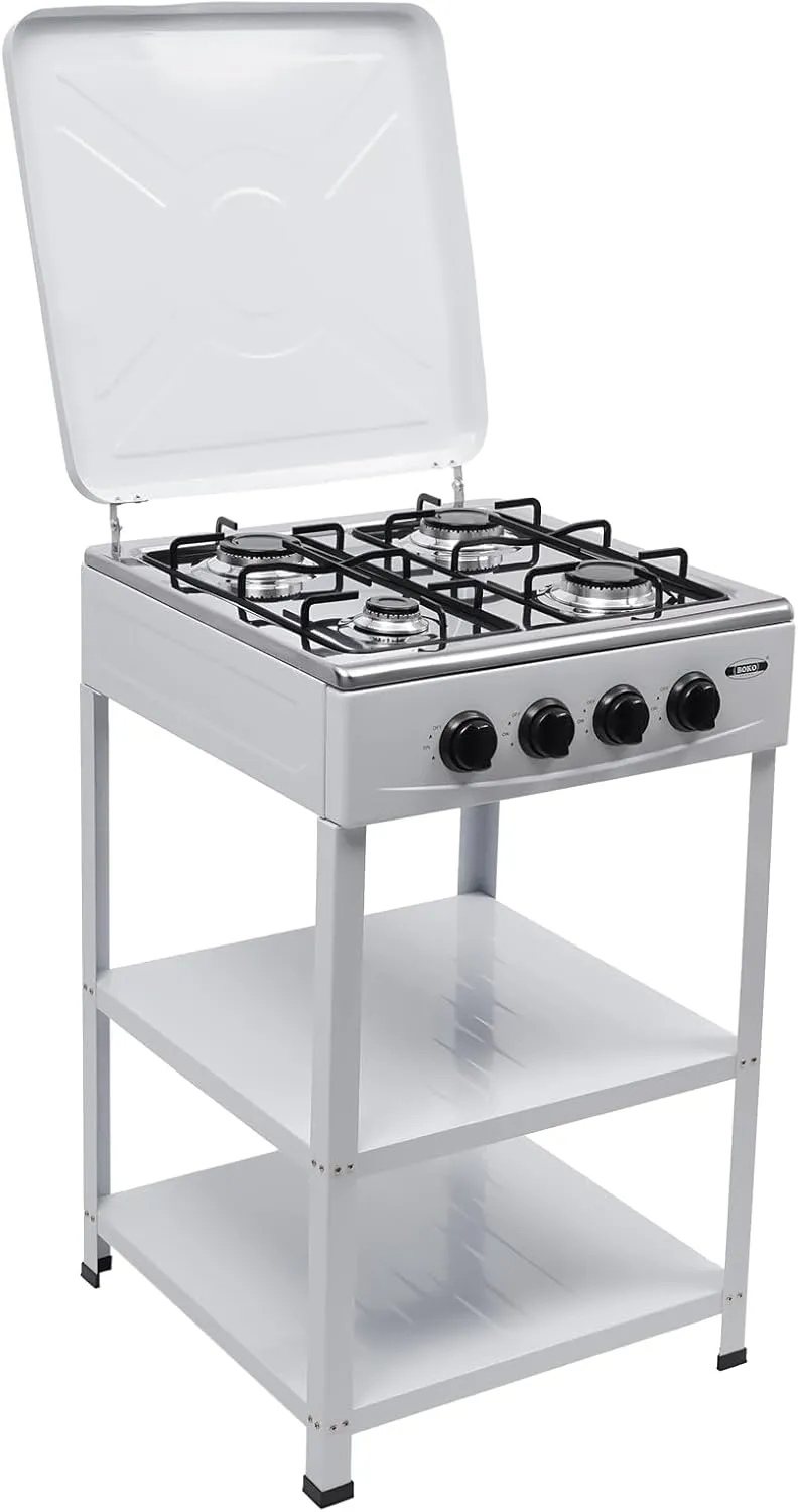4 Burner Propane Camp Stove, Freestanding 4 Burner Garden Stove for Home Use, 31inch Tall Outdoor Camping Stove with 2 Storage Boards (White)