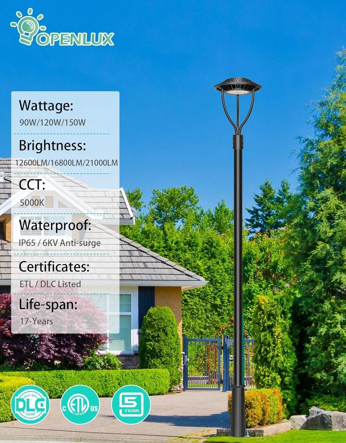 4 Pack LED Post Top Light ETL DLC Listed 150W 120W 90W Adjustable Outdoor Pole Lights with Photocell IP65 Waterproof Post LED Fixture 5000K for Garden Yard Street Lighting
