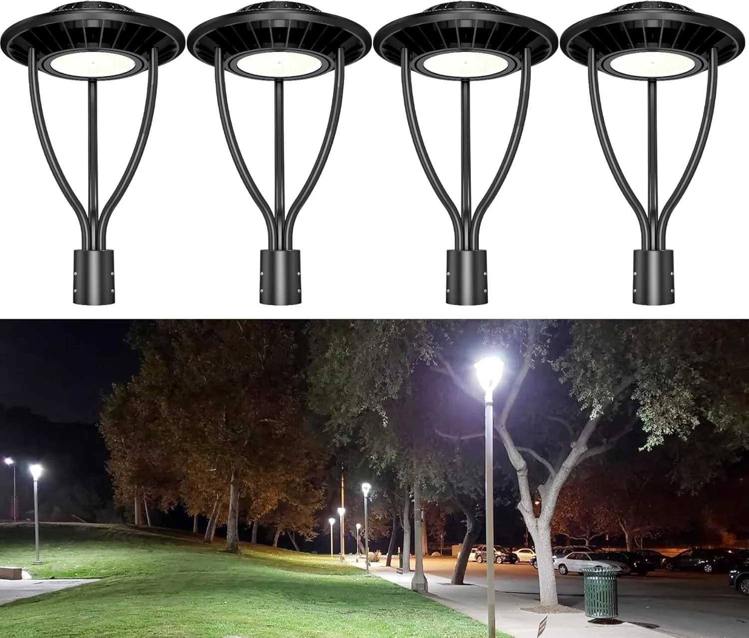 4 Pack LED Post Top Light ETL DLC Listed 150W 120W 90W Adjustable Outdoor Pole Lights with Photocell IP65 Waterproof Post LED Fixture 5000K for Garden Yard Street Lighting