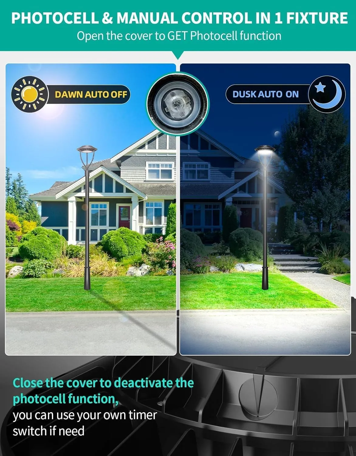 4 Pack LED Post Top Light ETL DLC Listed 150W 120W 90W Adjustable Outdoor Pole Lights with Photocell IP65 Waterproof Post LED Fixture 5000K for Garden Yard Street Lighting