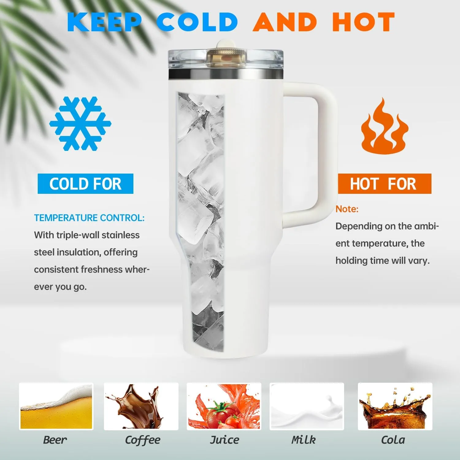 40 oz Tumbler with Handle Quenchers ProTour Detachable Flip Straw Lid Tumbler,Vacuum Insulated Tumblers with Top Leak Proof Lids and Flip Straw,Reusable Insulated Cup (Cream White, 40 oz)