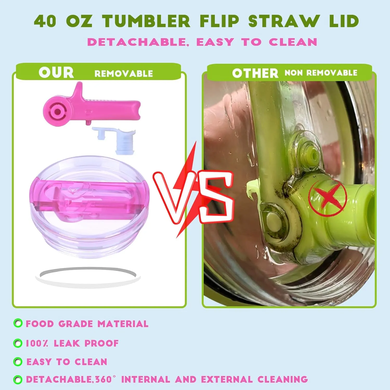 40 oz Tumbler with Handle Quenchers ProTour Detachable Flip Straw Lid Tumbler,Vacuum Insulated Tumblers with Top Leak Proof Lids and Flip Straw,Reusable Insulated Cup (Cream White, 40 oz)