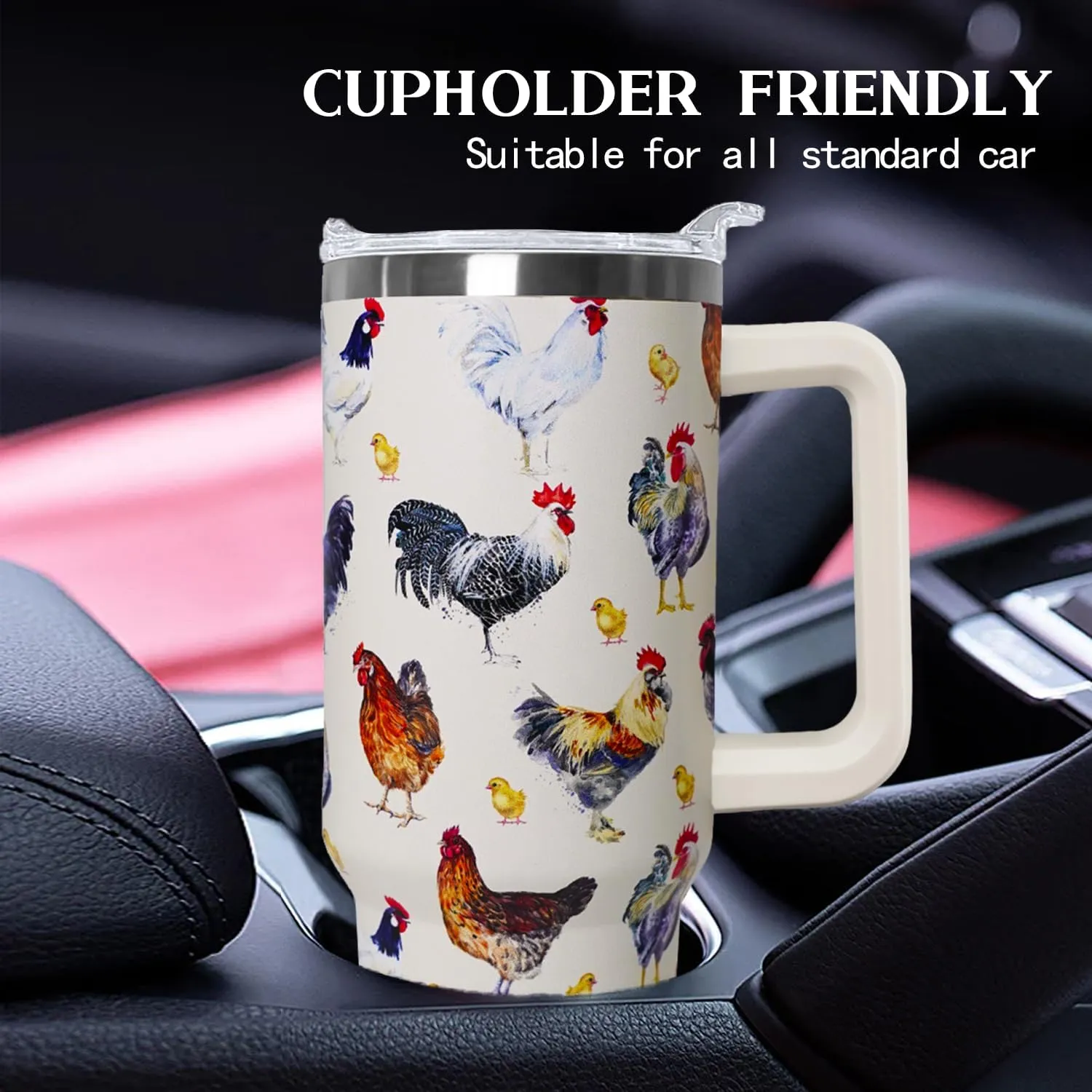 40 oz tumbler with handle,40 oz Chicken Tumbler with lid and Straw,Chicken Stainless Steel Cup Coffee Travel Mug,Chicken Gifts for Chicken Lovers,Rooster Stuff Decor Accessories