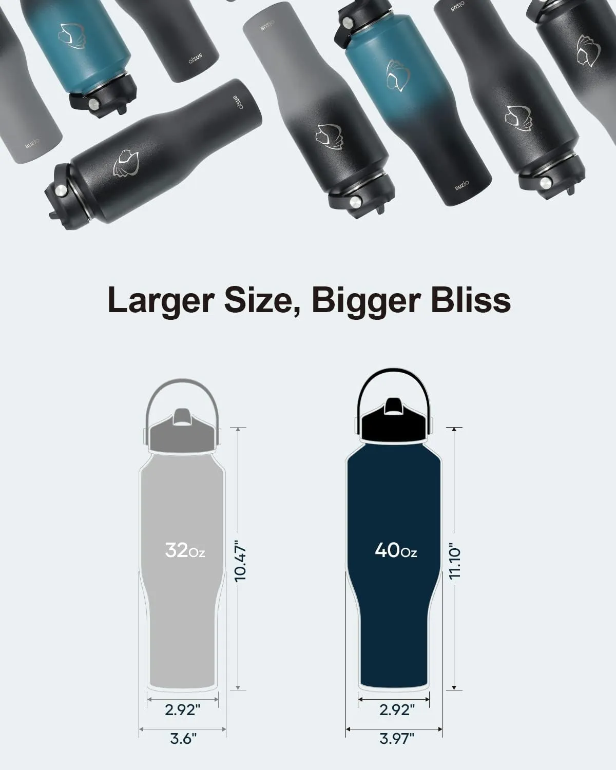 40oz Insulated Water Bottle Fits in Any Car Cup Holders, BUZIO 40oz Vacuum Insulated Tumbler with Lids and Straw for Water, Travel Mug Cupholder Friendly, Leakproof Keep Cold & Hot, Indigo Crush
