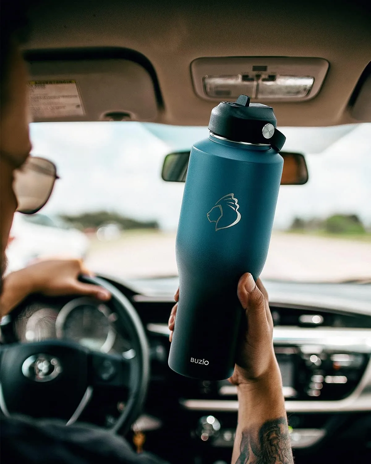 40oz Insulated Water Bottle Fits in Any Car Cup Holders, BUZIO 40oz Vacuum Insulated Tumbler with Lids and Straw for Water, Travel Mug Cupholder Friendly, Leakproof Keep Cold & Hot, Indigo Crush