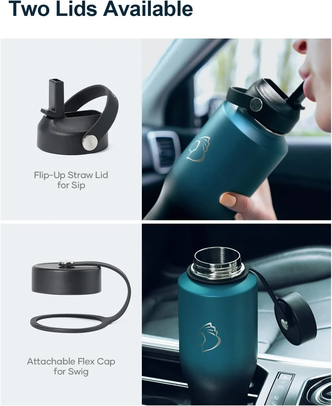 40oz Insulated Water Bottle Fits in Any Car Cup Holders, BUZIO 40oz Vacuum Insulated Tumbler with Lids and Straw for Water, Travel Mug Cupholder Friendly, Leakproof Keep Cold & Hot, Indigo Crush