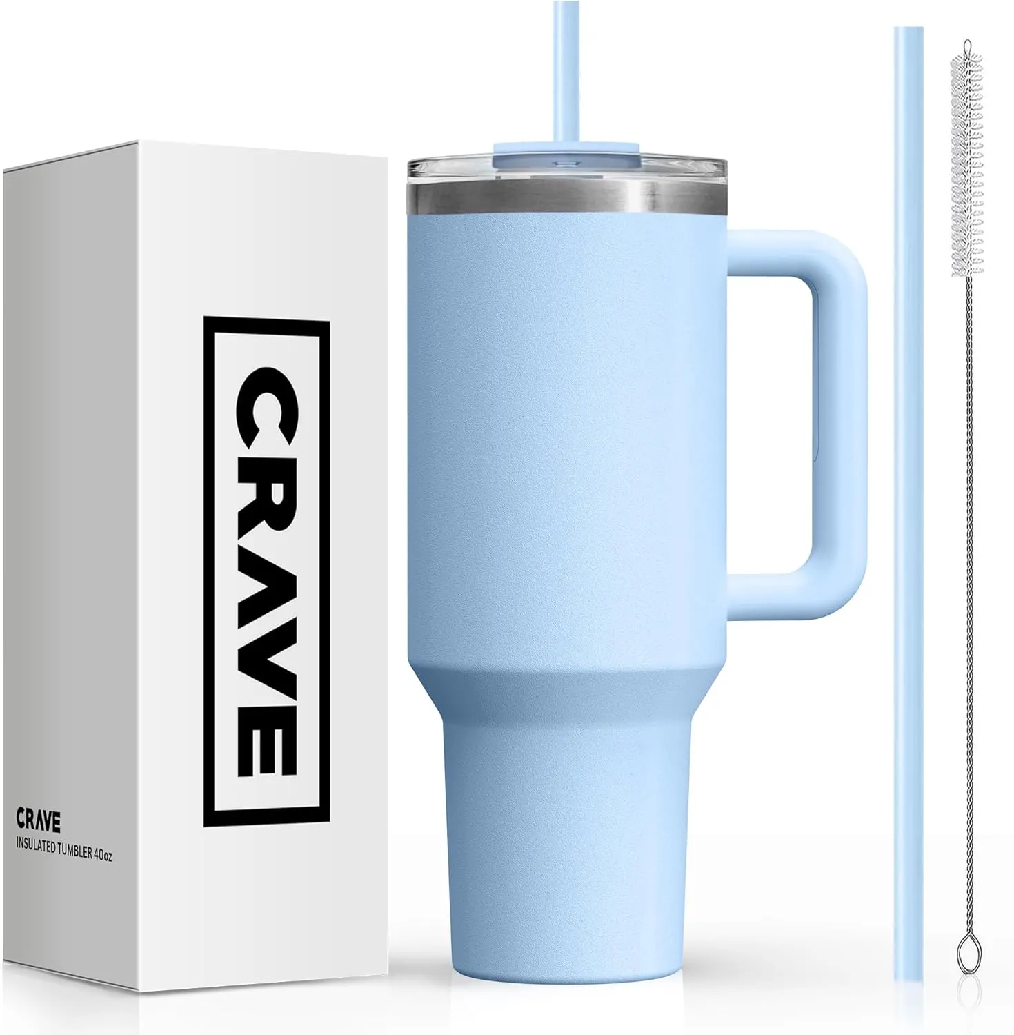 40oz Tumbler with Lid and Straw l Reusable Spill Proof Double Wall Insulated Stainless Steel Water Bottle Travel Mug l Cupholder Friendly Vacuum Sealed Tumbler with Handle (Chambray)