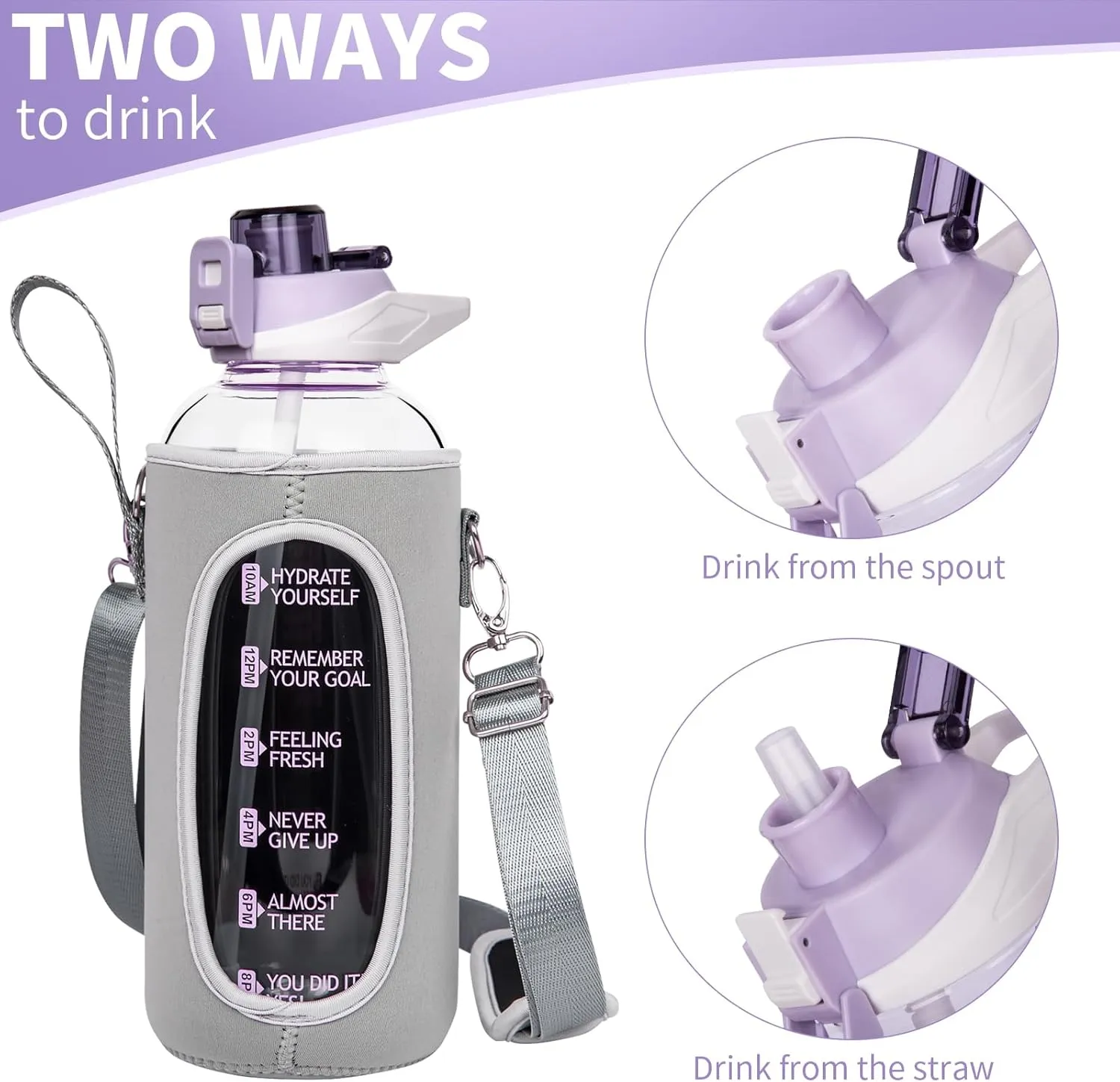 48 oz Large Sports Glass Water Bottle with Straw & Time Marker, Motivational Daily Glass Drinking Bottle with Strap for Fruit Infused Water, Smoothie, Coffee