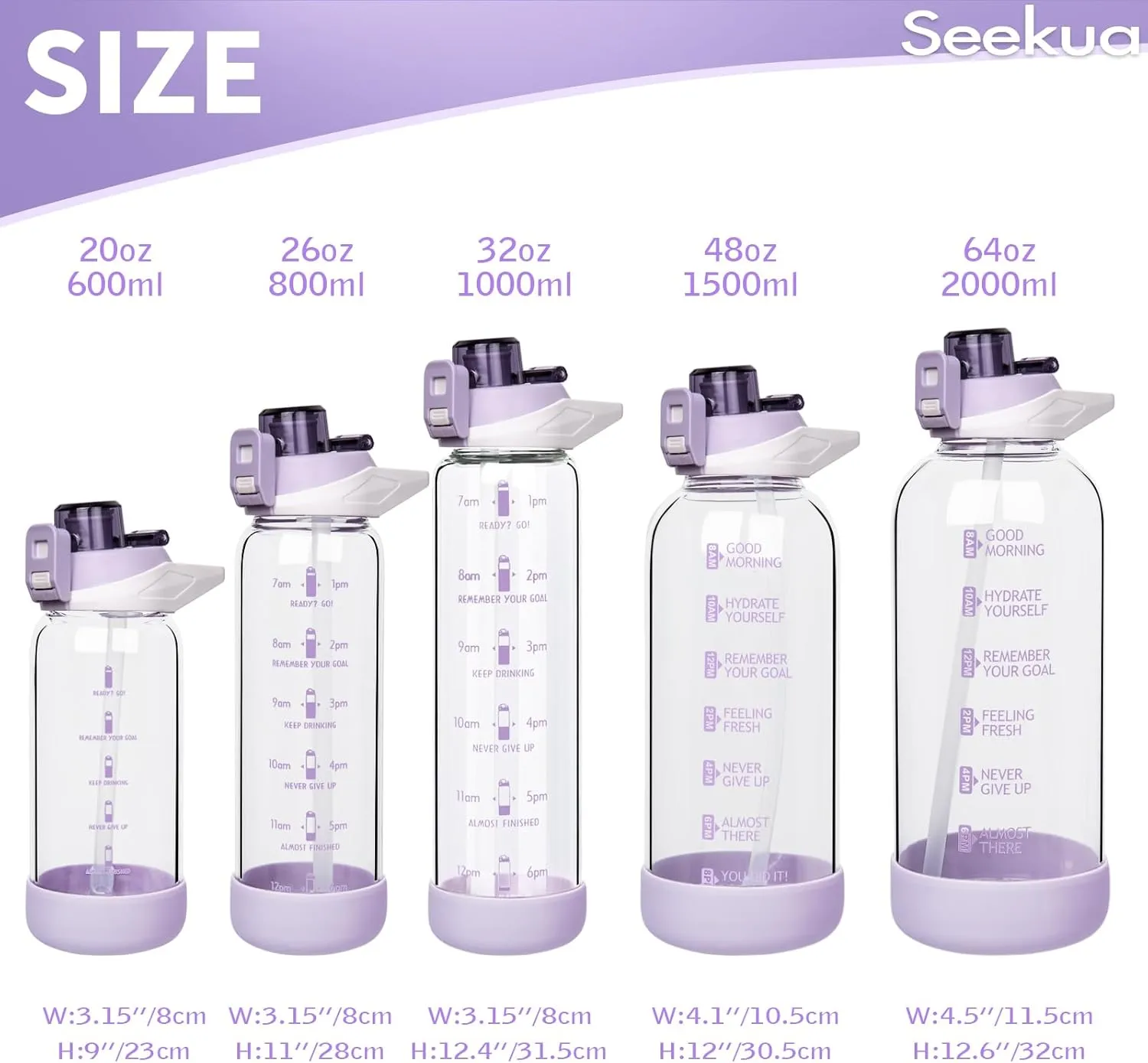 48 oz Large Sports Glass Water Bottle with Straw & Time Marker, Motivational Daily Glass Drinking Bottle with Strap for Fruit Infused Water, Smoothie, Coffee