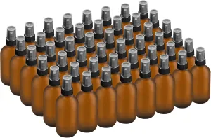 48 Pack 2oz Glass Boston Round Bottle with Fine Mist Sprayer - Amber Frosted - Essential Oils, Bath, Beauty, Hair & Cleaning - Leakproof Travel Bottles