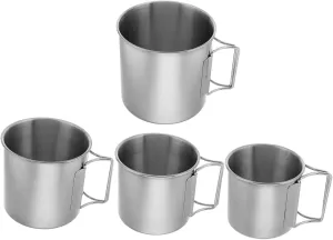 4Pcs Portable Outdoor Stainless Steel Camping Cup Set Foldable Handle Travel Tea and Water Holder Lightweight and Space Saving Design for Hiking and Adventures