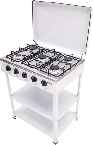 5 Burners Natural Gas Stoves, 2.5KW Countertop Grill Dual Natural Gas Cooker, Portability Outdoor Kitchen Camping Stove, Freestanding 2 Tier Storage Rack, Suitable for Camping/Cooking/BBQ (White)