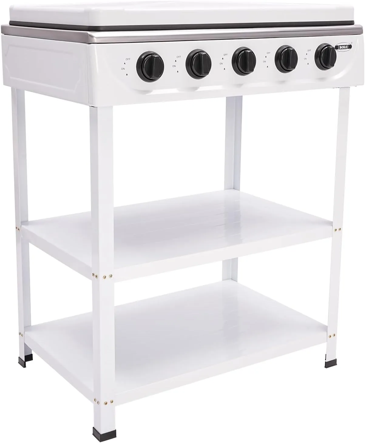 5 Burners Natural Gas Stoves, 2.5KW Countertop Grill Dual Natural Gas Cooker, Portability Outdoor Kitchen Camping Stove, Freestanding 2 Tier Storage Rack, Suitable for Camping/Cooking/BBQ (White)