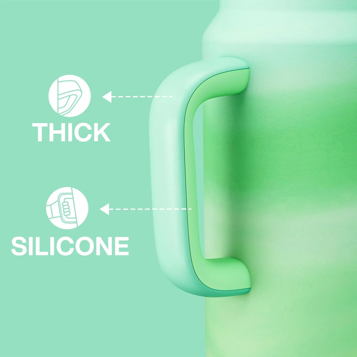 50 oz Tumbler with Handle and Straw, 100% Leak-Proof Insulated Cup Large Water Bottle with 2-in-1 Lid, Reusable Stainless Steel Travel Mug Water Jug, Non-slip Base, BPA-Free （Jade）