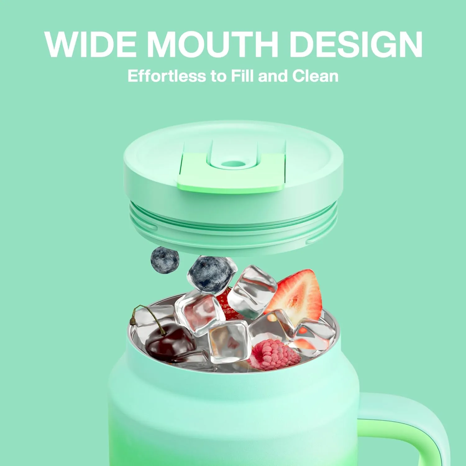 50 oz Tumbler with Handle and Straw, 100% Leak-Proof Insulated Cup Large Water Bottle with 2-in-1 Lid, Reusable Stainless Steel Travel Mug Water Jug, Non-slip Base, BPA-Free （Jade）