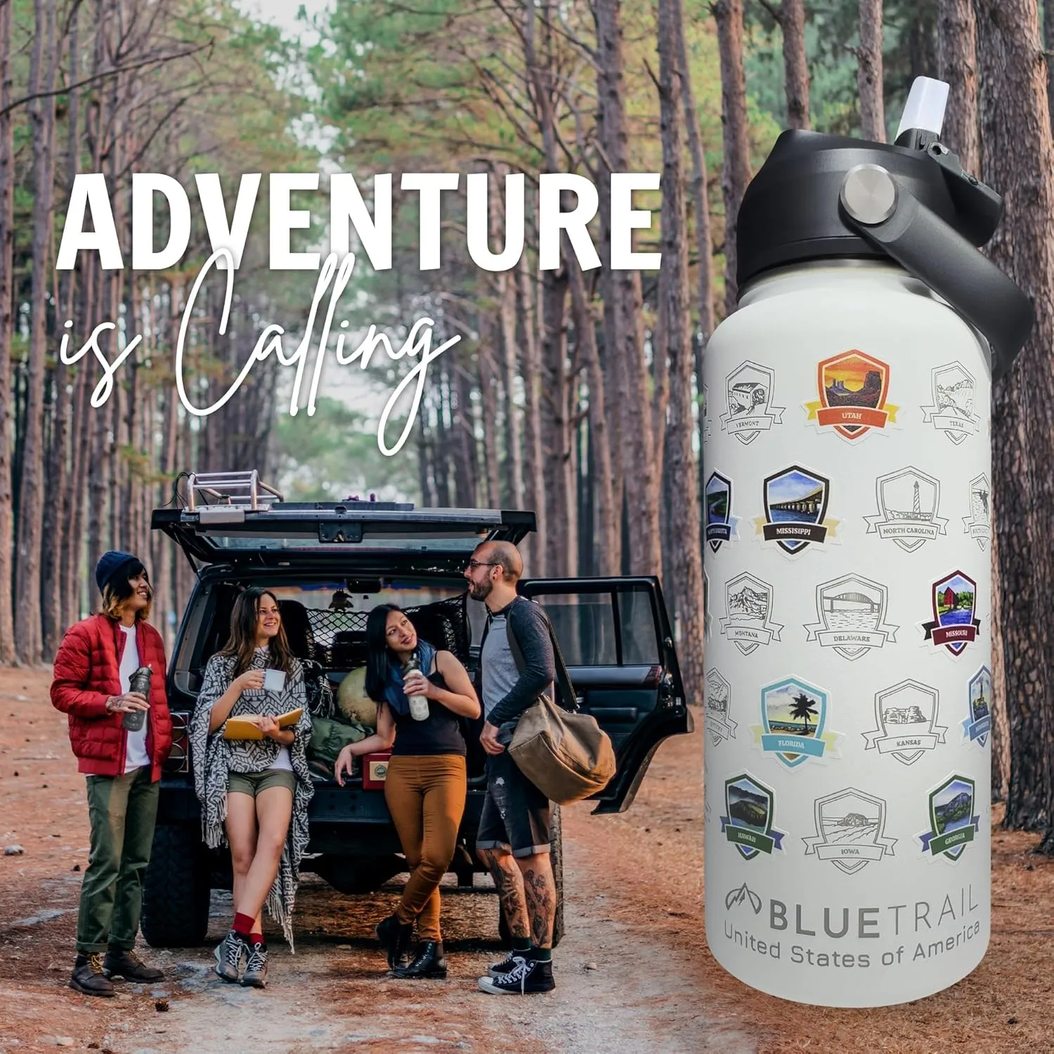 50 States Water Bottle with Stickers - 32 oz Insulated Stainless Steel, Upgraded Leak-Proof Lid, UV & Waterproof Permanent Stickers, Laser Engraved 50 States of the USA (Pale Mint)