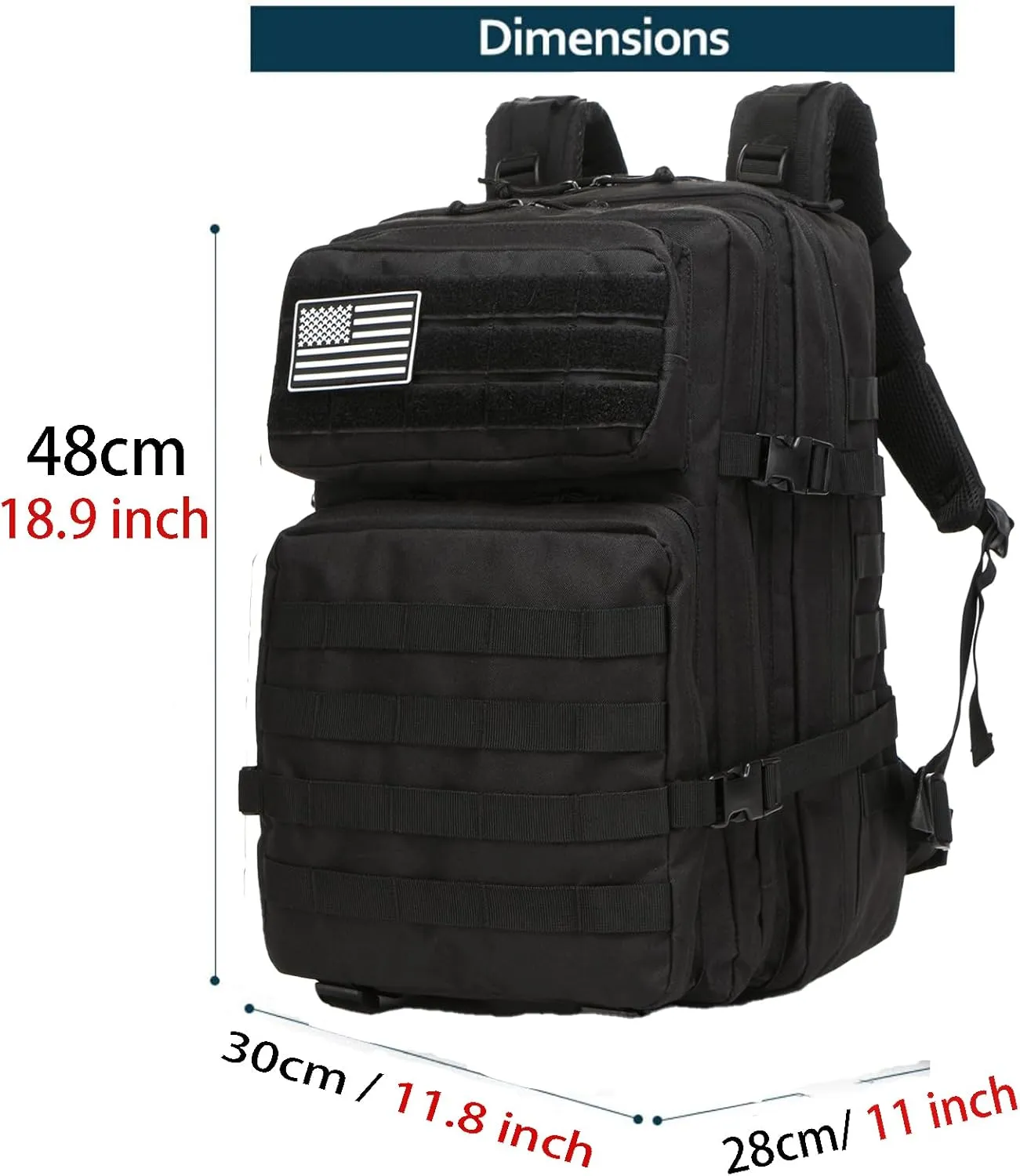 50L Sturdy Waterproof Fishing Hunting Bag Outdoor Military Tactical Sports Fitness Camping Hiking GYM Bag Backpacks (Black)