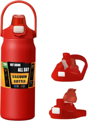 50oz /1500ml Insulated Water Bottle With Straw and Leakproof Lid, BPA Free Stainless Steel Wide Mouth Sports Water Bottle Cup With Portable Handle Double Wall Vacuum Keep Cold and Hot (rot)