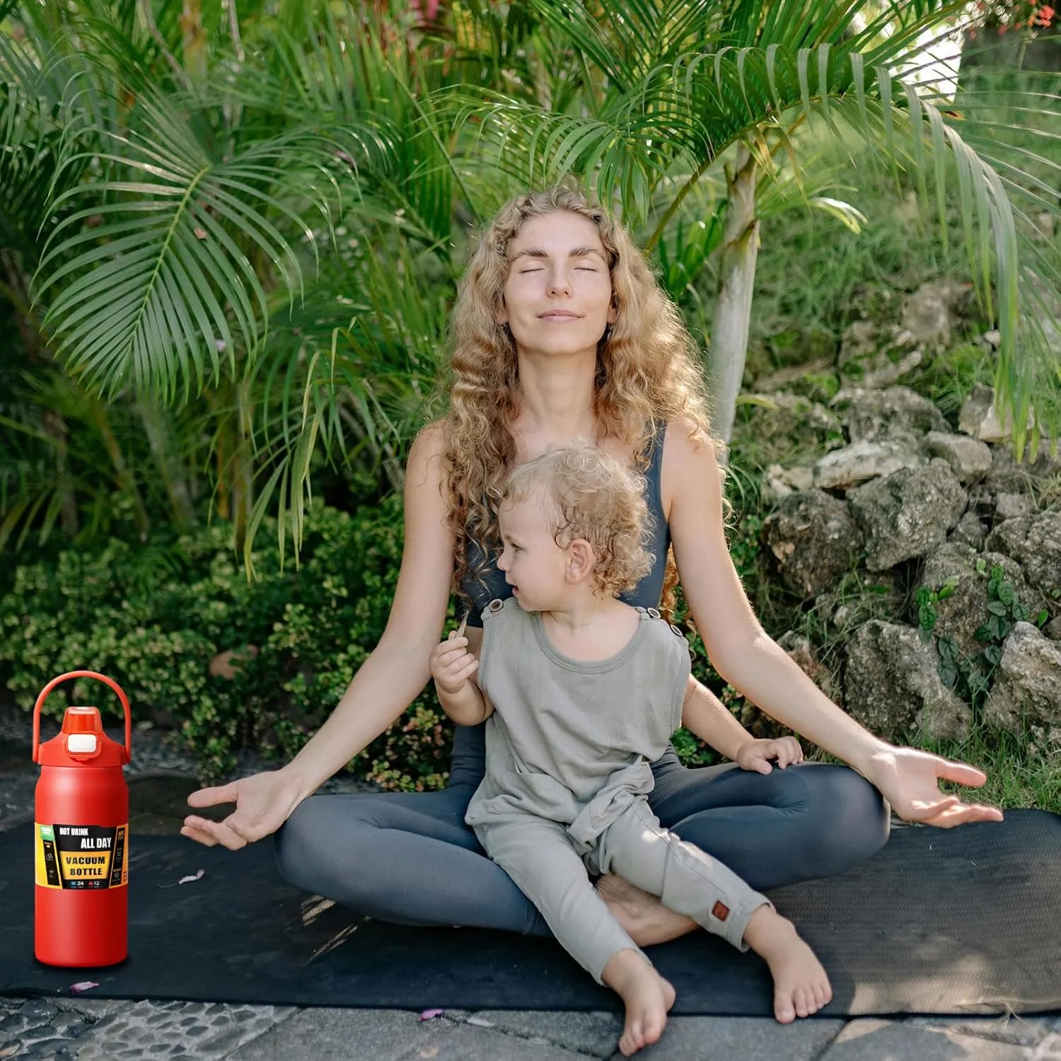 50oz /1500ml Insulated Water Bottle With Straw and Leakproof Lid, BPA Free Stainless Steel Wide Mouth Sports Water Bottle Cup With Portable Handle Double Wall Vacuum Keep Cold and Hot (rot)