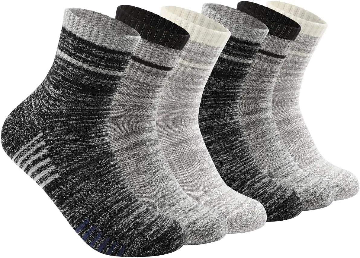 6 Pairs Men's Hiking Socks - Lightweight Cushioned Moisture Wicking Quarter Crew Socks