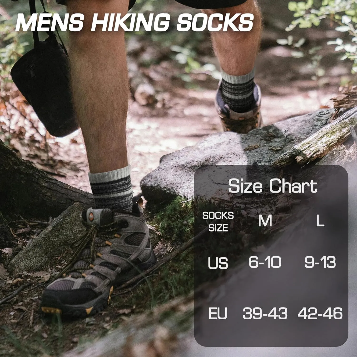 6 Pairs Men's Hiking Socks - Lightweight Cushioned Moisture Wicking Quarter Crew Socks